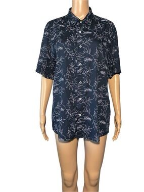 Ascot Men's Shirt Size M Blue White Floral Viscose Button Down Short Sleeve